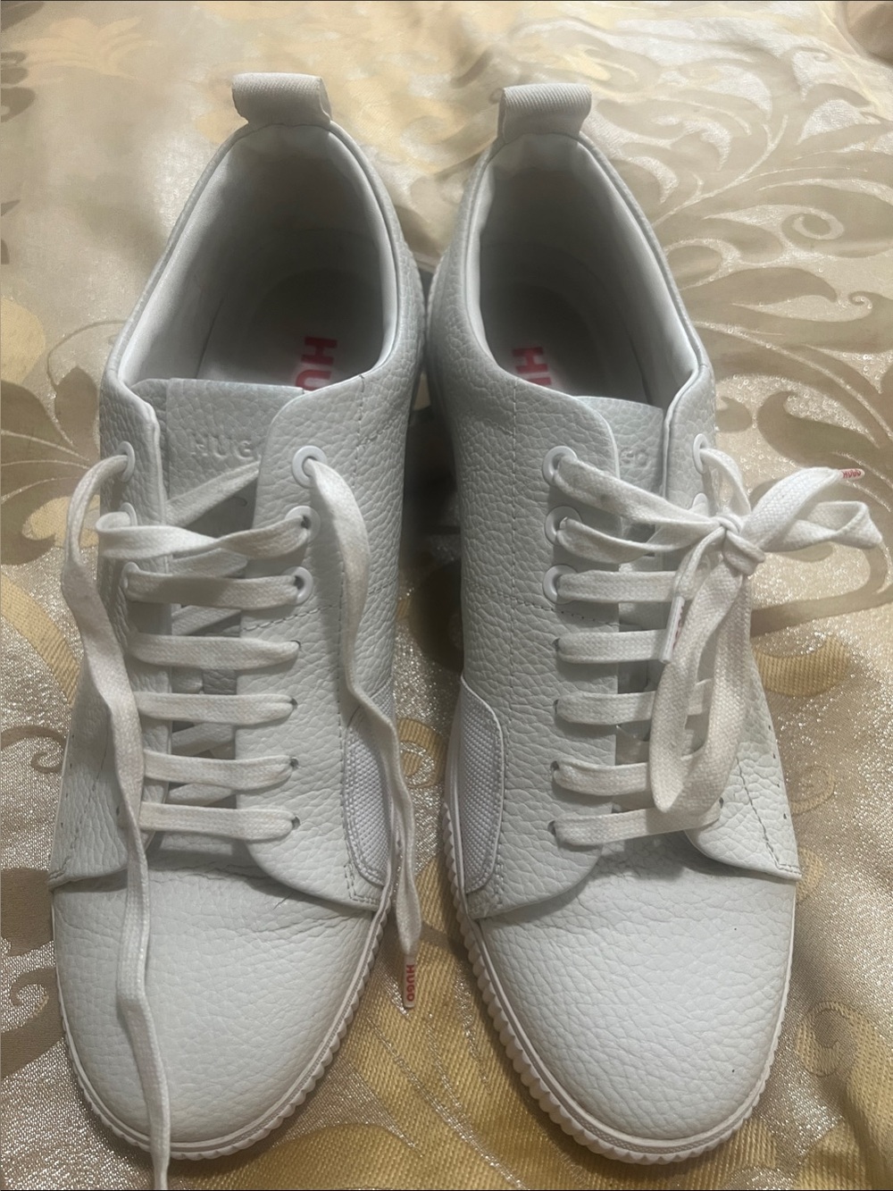 HUGO by Hugo Boss white Grained Leather Zero Tennis Sneakers Size 10